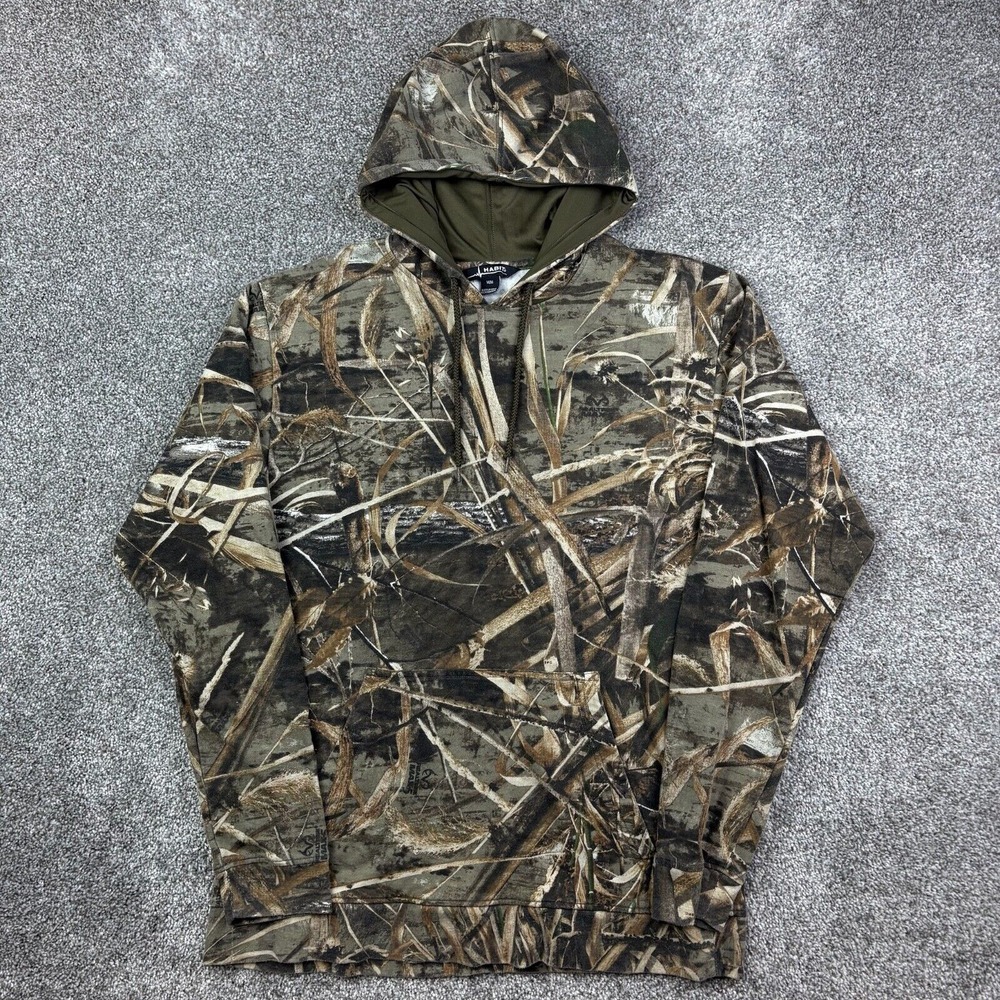 Vintage Y2K Habit Camo Hoodie Mens M Realtree Wetlands Camouflage Sweatshirt‎